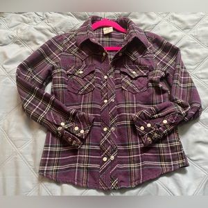 Girls flannel true religion button up shirt size Medium 8-9